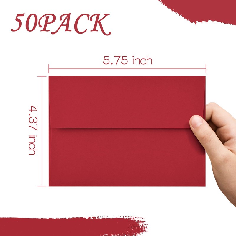 50 Pack A2 Envelopes for Invitations,4.37x5.75 inches,A2 Envelopes Red Self