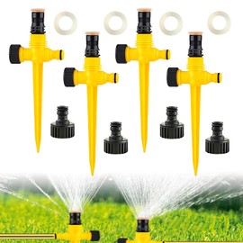 ISparbox 4 Paar Rasensprenger, Wassersprenger Einstellbar Automatische Bewässerungssystem, automatischer Garten-Wassersprinkler auf Stachelsockel, 360 Grad Große Flächenabdeckung für Rasen (Gelb)