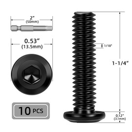 10 PCS 5/16"-18 x 1-1/4" Flat Head Socket Cap Screws Bolts, Flat Round Head Furniture Allen Bolts, Stainless Steel 304, Full Thread, Black Coating, Screwdriver Bit Included