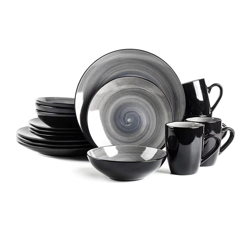 Semtember Promotion Grey Round Western Style Ceramic Plates Unique Design