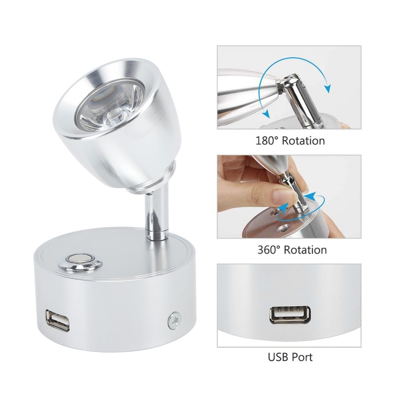 RV Reading Light LED Indoor Bedside Lamp Boat Yacht USB