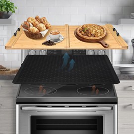 Stove Top Covers For Electric Stove Top Set-Silicone Stove Mat for Glass Top Stove Set-Glass Cooktop Protector-Wood Noodle Board with Handles for Gas Burners- Gas Stove Covers 29×22 Inches