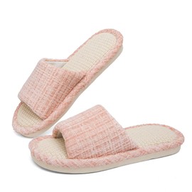Linen Open Toe Slippers, Soft and Silent Home Slippers for Couples, Casual Comfortable Breathable non-slip Indoor and Outdoor Slippers Men/Women Pink EU 37-38