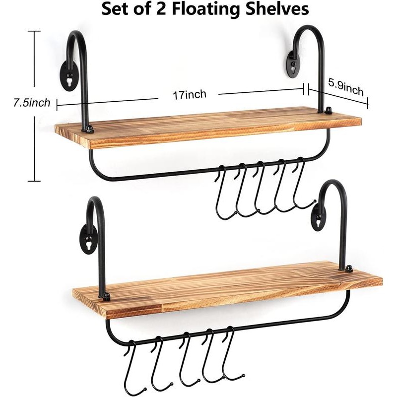 Floating Shelves for Kitchen Wall Coffee Nook with Hooks for