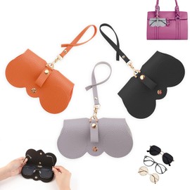 3Pcs Soft Leather Sunglasses Bag Flat Slim Portable Eyeglass Cases for Handbag Fashion Sun Glasses Holder Pouch Skinny Travel Spectacles Protective Cover with Lanyard for Women Men