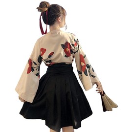 Lady Lazy Taisho Era Romance Hakama Japanese Clothing, Kimono, Dress, Long, Floral Pattern, Young Girl Clothes, Large Size, Loose, Cute, Black, Red, Plain, Gothic Lolita, Cosplay, Adult Costume, Yukata, Shrine Maiden, Showa Era, Retro, Camellia Pattern, 