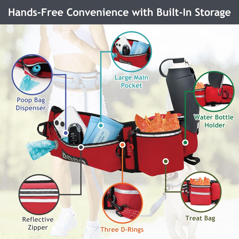 DOCO Hands Free Dog Leash (Waist 26”- 48”, Leash- 1”x