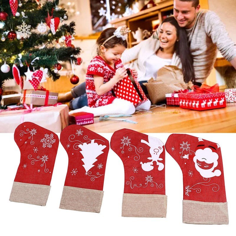 Christmas Stocking Decorative Cartoon Pattern Cuff Stocking Ornament for Tree