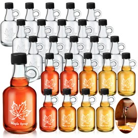 Havawish 24 Pcs 1.7 oz Glass Maple Syrup Bottles Mini Syrup Container with Loop Handle and Plastic Lids, Small Empty Jars for Oil Storage Gift