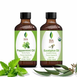 SVA ORGANICS SVA Peppermint Essential Oil and Eucalyptus Essential Oil 4oz Bundle Super Saver Combo C Premium Grade Value Set for Aromatherapy, Hair Oiling, Scalp Massage, Hair Care, Skin & Body