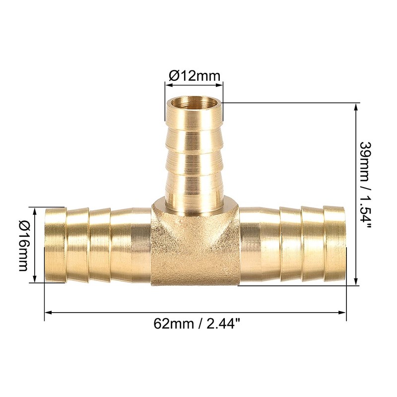 uxcell Tee Brass Barb Fitting Reducer 3 Way, Fit Hose