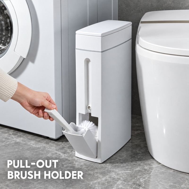 4.5L Slim Bathroom Trash Can with Concealed Toilet Brush, Narrow