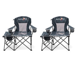 SUNNYFEEL Camping Chair with Side Table, Capable for Ice, Quad Chair with Mesh Back, Portable Folding Chair with Armrest & Cup Holder for Beach/Fishing/Lawn/Outdoor/Picnic, Foldable Chair (Grey-2set)