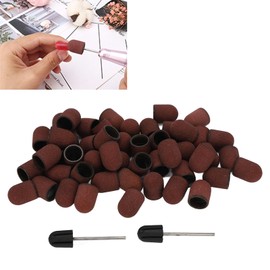 Jiawu 120 Grit Nail Art Sanding Caps Manicure Polishing Grinding Bands Set with Shaft for Nail Sanding Bands