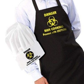 Sterling Smart® Mens Cotton Apron & Hat Set Cooking Chef Kitchen Cotton Apron Novelity BBQ Funny Apron Novelty Grilling Ideas Kitchen BAKEWARE APRON (Proceed with Caution & Hat Set)