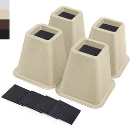ANNKUT 6 Inch Heavy Duty Bed Risers, Furniture Risers for Desk, Chair, Table or Sofa, Couch Lift Risers, Supports up to 2200 lbs per Leg(4 Pack Beige)