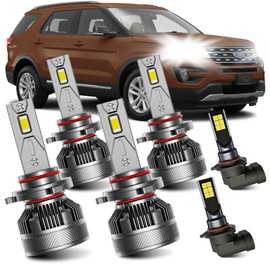 AWALITED Fits for 2016-2019 Ford Explorer High Low Beam Fog Lights Bulbs Combo, 6000K White Plug-and-Play Super Bright Light Bulbs, Pack of 6