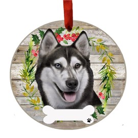 Siberian Husky Ornament - E&S Pets - DIY Personalizable - Dog Gifts - Ceramic Round Ornament with Glazed Finish - X-mas Decoration - Christmas Ornaments Craft Gifts - Ornaments for Pet Lovers