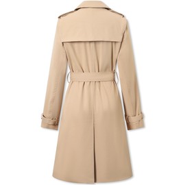 Betusline Women's Trench Coat Waterproof Double Breasted Classic Windbreaker Lapel Dress Outerwear with Belt, Khaki, Large