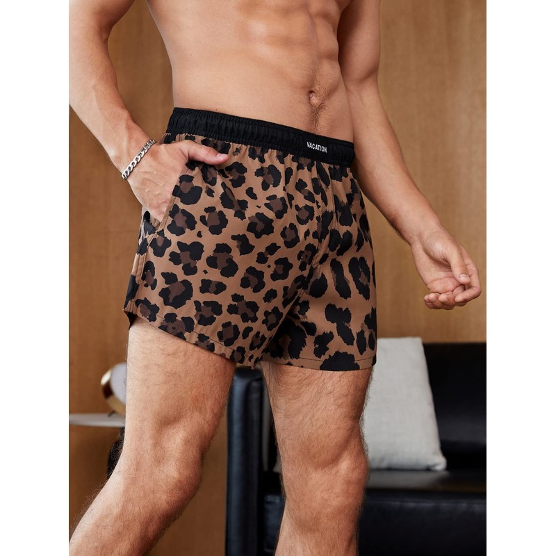 Milumia Traje de baño para hombre con estampado de leopardo,