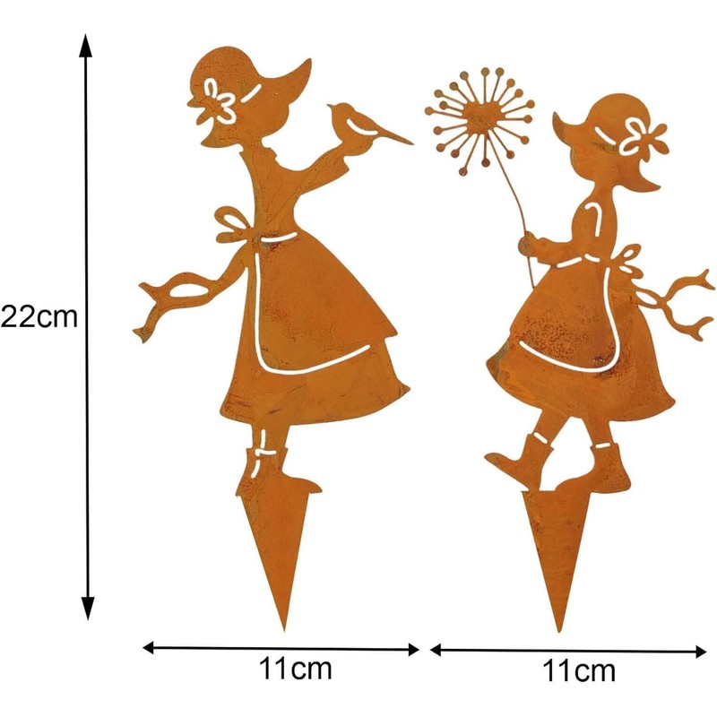 Storm's Gartenzaubereien Rusty Stake Girl with Dandelion and Bird Set
