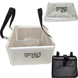 WASH22 Cubic 15L Folding Collapsible Camping Washing Up Basin Bucket Bag Tidy for Tents Motorhomes Campervans Caravans (Transparent | Mesh bag)