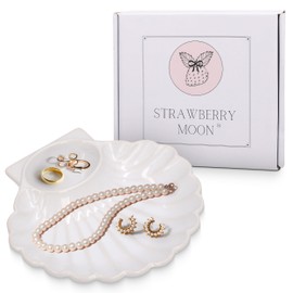 Seashell Jewelry Dish Trinket Tray for Women, White Ceramic Trinket Dish, Seashell Ring Holder, Cute Shell Jewelry Holder for Coastal Granddaughter Room Decor, Stockholm Style, Coastal Cowgirl Decor