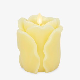 Luminara Lemon Chiffon Rose Flameless Candle - 3.6" x 4.3" Rosebud Pillar - Real Flame Technology w/Flickering LED Light - Perfect for Mother's Day