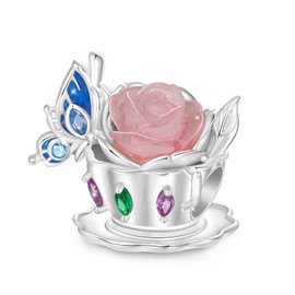 GNOCE Pearl Alice's Adventures in Wonderland Charm 925 Sterling Silver for Bracelet Jewellery Gift for Women Fit Bracelets / Necklace, Silver