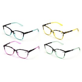 4 Pairs Women Fashion Reading Glasses - Stylish 2 Tone Reader Bulk (4 Pack Mix Color, 1.50)