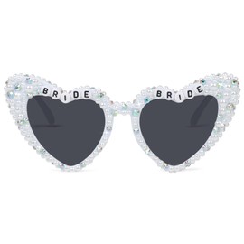 Bride Sunglasses, Heart Sunglasses Bride to Be Gifts Bachelorette Party Pearl Bride Glasses for Bachelorette Party Favors