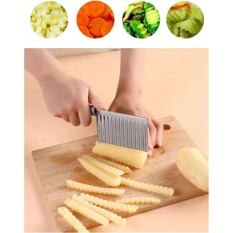 koofull Crinkle Cutter Knife Stainless Steel Cutting Tool for Potato