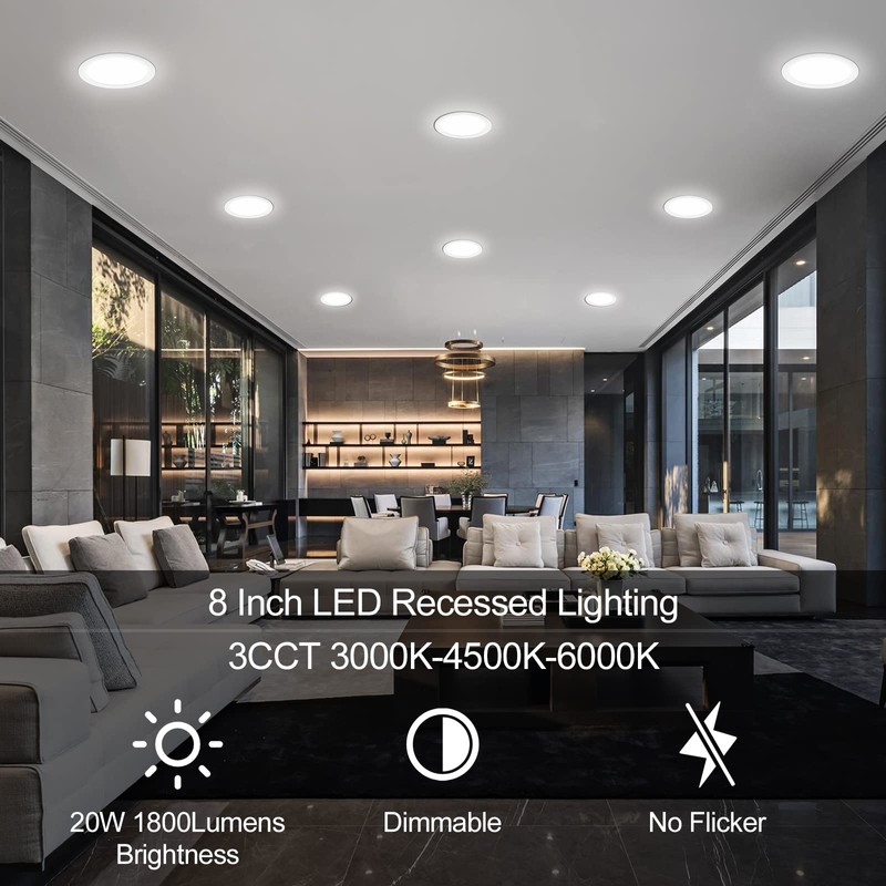 6 Pack 8 Inch LED Recessed Lighting with Junction Box