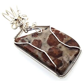 Spessartite Garnet in Limestone Sterling Silver Wire Wrapped Pendant 01