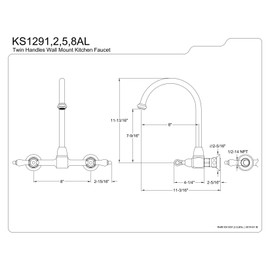 Kingston Brass KS1292AL Wall Mount Bridge Kitchen Faucet, 8.50-inch Spout Reach, Polished Brass