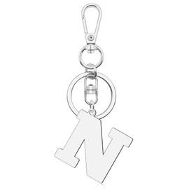 Silver Letter N Keychain Monogram Gift for Women Men Initial A to Z Gifts Birthday Gifts for Sister Dad Brother Friendship Boyfriend Gift from Girlfriend Daughter Present from Mom Christmas Presents