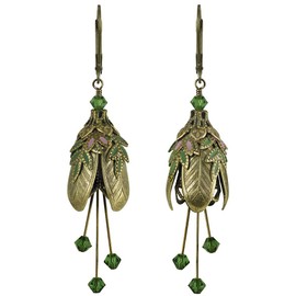 NoMonet Hand Painted Flower Fairy Earrings - Maid Marian Earrings in Gold, Green and Pink