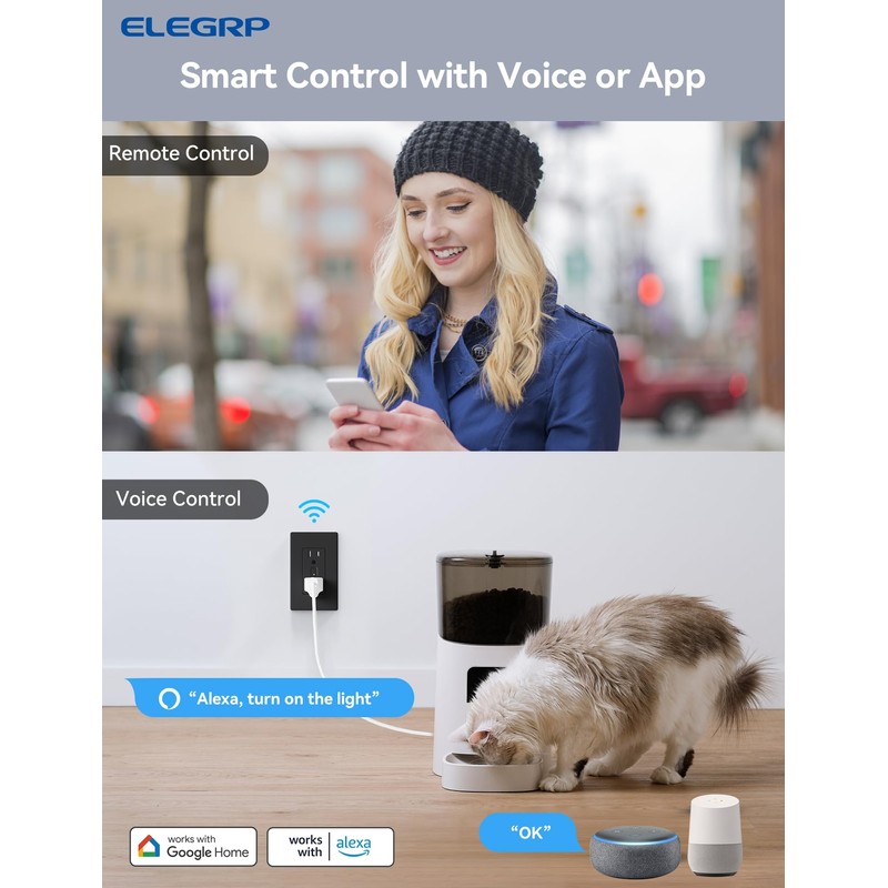 ELEGRP Smart in-Wall Outlet, 2.4GHz Wi-Fi Smart Receptacle Compatible with