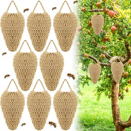 Qualirey 8 Pcs Large Crochet Fake Wasp Nest 7.9×12.6" Hanging Fake Wasp Nest Deterrent Outdoor Crochet Hornet Decoys for Patio Garden Yard Eaves Uses