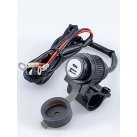 Kijima 304-6223 Motorcycle USB Power Supply Port Kit, Waterproof, 2 Ports, Type-A/Type-C, Handle Clamp, Compatible with QC3.0, PD3.0, Fast Charging, Powerful, 18 W, Auto Off Function