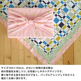 White House Patterned Furoshiki Single Sided Pattern Dyed Large Furoshiki Polyester 39.4 x 39.4 inches (100 x 100 cm) (Tayu Flower)