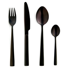 Safdie & Co. Flatware Silverware Cutlery Stainless Steel Utensils Service for 4, Include Knife/Fork/Spoon, 16 Piece Set, Black