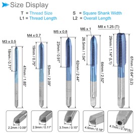 CoCud Metric Manual Tap Set M3 M4 M5 M6 M8 Thread Blue Coated Screw Tap Tapping Tool - (Applications for Thread Repair) Set of 5