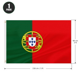 ASUNO Portugal Flag 3 × 5 Feet Polyester Portuguese National Banner with 2 Brass Grommets Double Side Vivid Color Fade Resistant for Outside Garden Lawn Patio