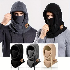 80% Textile Windproof Unisex Knitted Winter Balaclava Hooded Scarf with Integrated Hood for Outdoor, Cycling, Skiing-1 Pack - Color: Beige