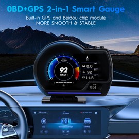 Car HUD Heads Up Display for Cars, OBD + GPS Dual System Digital Speedometer for Car, Car Speedometer with Water TEM, Volt, Mileage, Overspeed & Fatigue Driving Alarm, RPM, Works Great for Most Cars