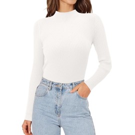 ONLYSHE Womens Sweater 2024 Trendy Fall Long Sleeve Turtleneck Shirts Lightweight Pullover Soild White Large Tops