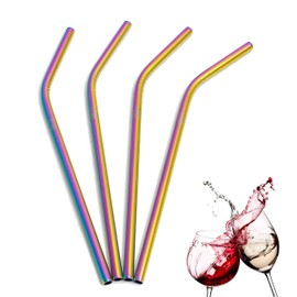 Glamified, Needs 4 x Reusable Colourful Drinking Bent Metal Straw (Rainbow (Bent))