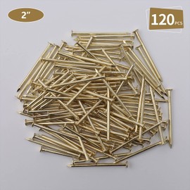 120pcs Gold Hardware Nails, 2 Inches Brass Plated Picture Hanging Nails, Wood Nails, Wall Nails for Hanging, Finishing Nails, Roofing Nails