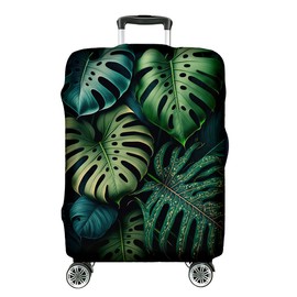 Ferocity Suitcase Cover, Travel Suitcase Cover, Elastic, Washable, Suitcase Protective Cover, Suitcase Cover, Small S, Medium M or Large L, Flowers Motifs [083], Monstera Green, Suitcase cover